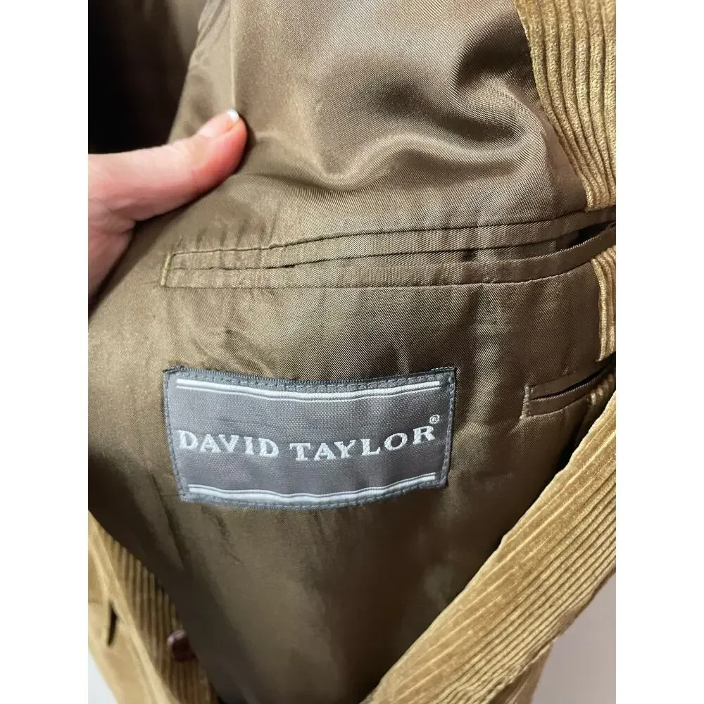 David Taylor Mens 48L Corduroy Blazer Brown Academic Preppy